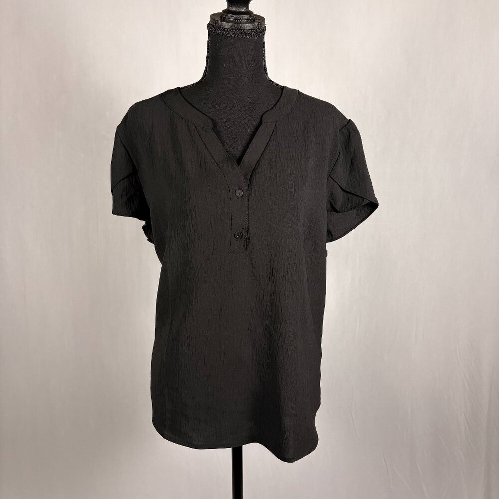 B | Petal Sleeve Crepe Blouse | XL | Black